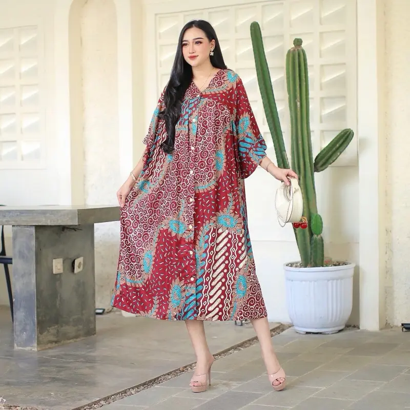 Daster Pricilia Wanita Busui Kancing Aktif Jessa - Motif Rayon Pendek - Piyama, Katun, Bumil, Dress, Panjang