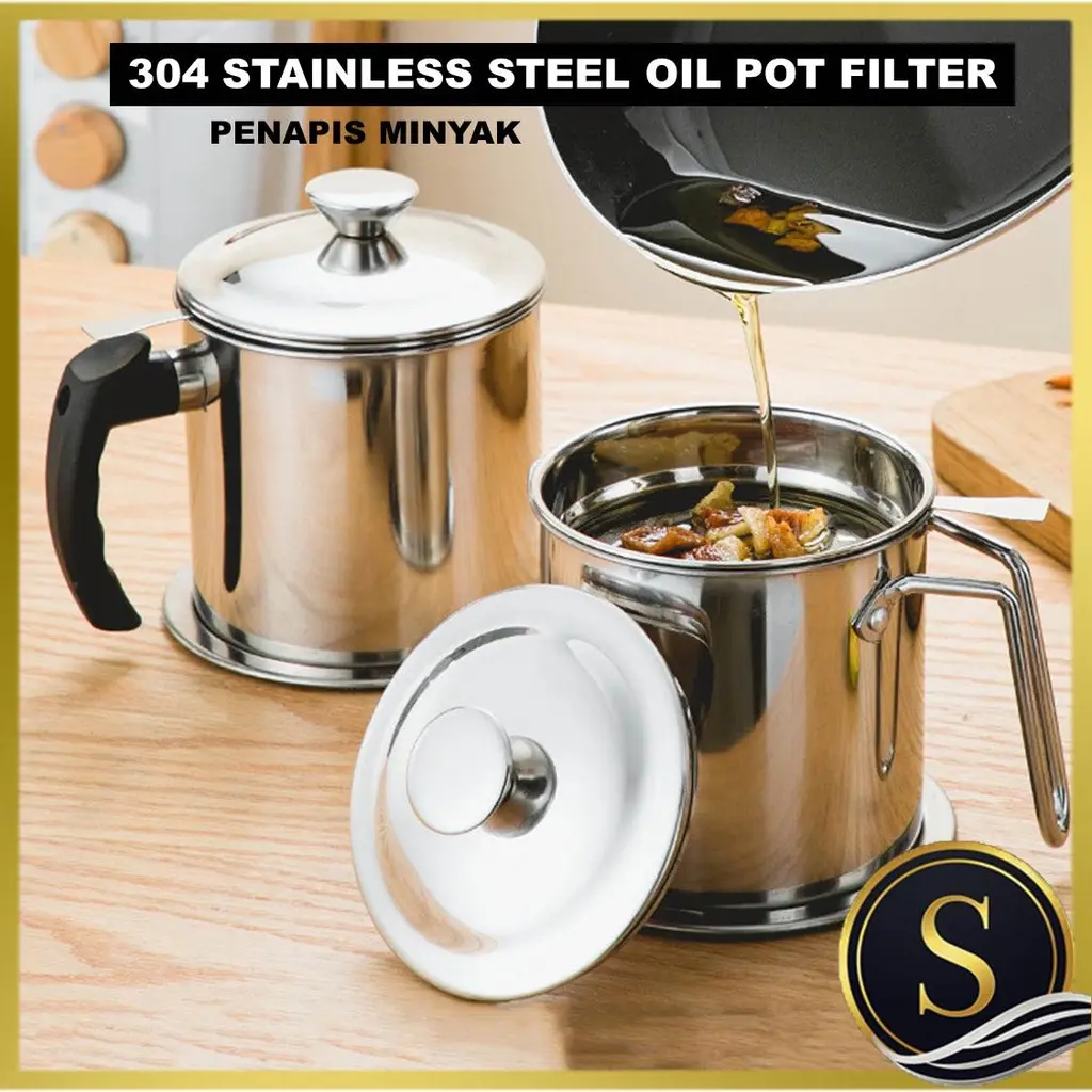 304 Stainless Steel Oil Pot Filter Penapis Minyak  Stainless Steel Cooking Oil Filter Kitchen Organizer Tapis Minyak