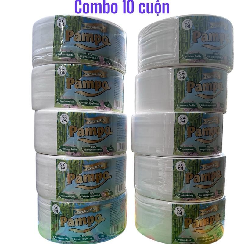 [Combo   10 cuon ]Khăn giấy lụa 2 lớp Pampo,cuộn 700gr,giấy dai,mềm,mịn,không bụi,tiết kiệm khi sử dụng,được sản xuất bằng bột giấy cao cấp nguyên chất,an toàn khi sử dụng cho trẻ nhỏ Giấy Vệ Sinh