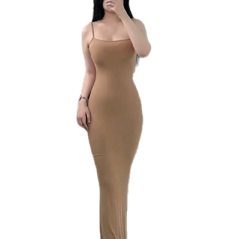 Inara maxi dress wanita bodycon Slim-fitting Polos Casual Lembut Nyaman 5