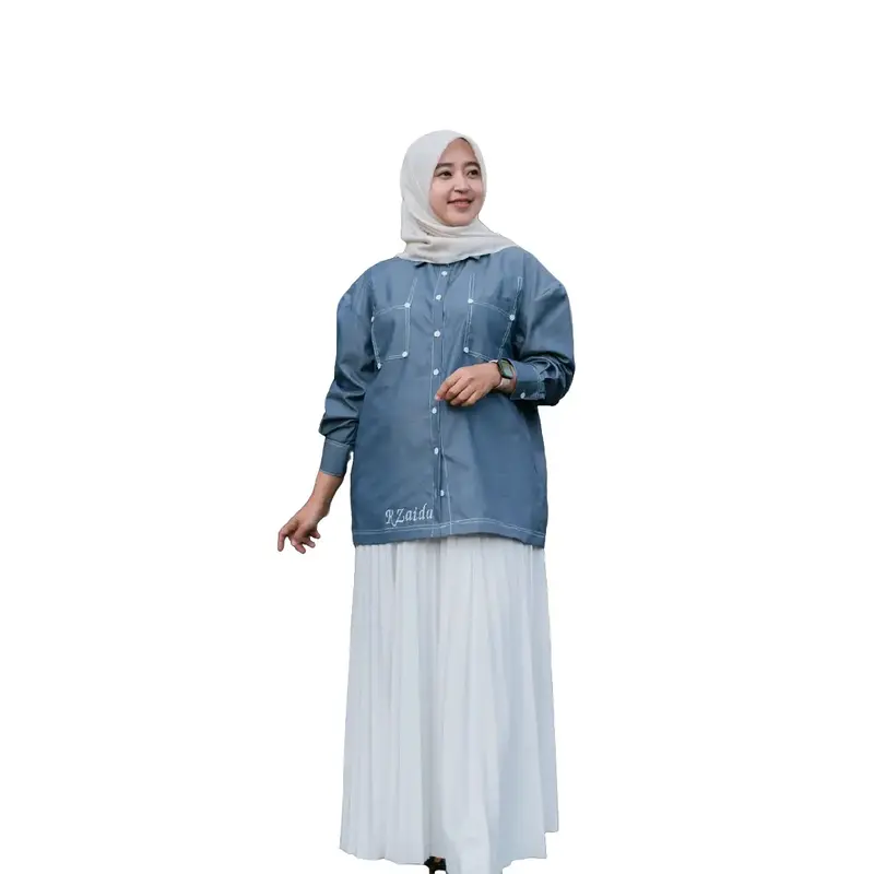 Yura Blouse Atasan Wanita Motif Polos Bahan Denim  Baju kancing Casual Formal Nyaman Oversize Tangan Panjang Manset Muslim Kerja Kantor kemeja viral 0
