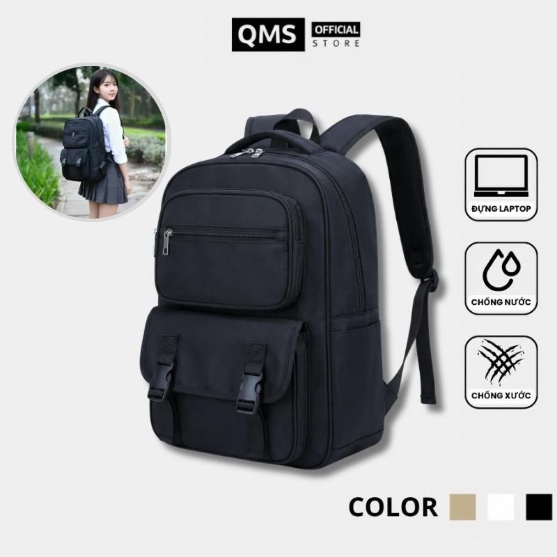 ￼Balo vải cao cấp QMS đựng laptop 15.6inch đa năng, chống xước, nhiều ngăn, thời trang nam nữ đi học đi chơi basic