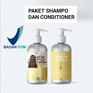 Paket shampoo dan conditioner keratin pelurus pelembut rambut perawatan rambut rusak rambut rontok rambut ketombe 250+250ml BPOM