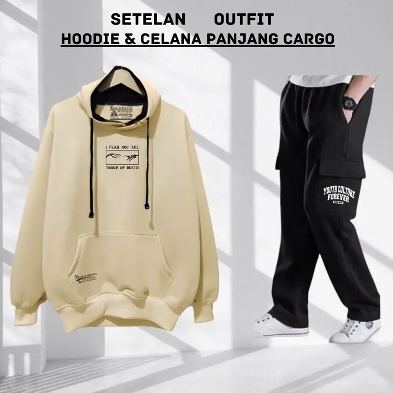 Stelan Outfit Cowok Cewek Oneset Hoodie Celana Panjang Pria Wanita Distro Setelan Sweater Celana Cargo Keren Bahan Tebal Flece Brend Midnight Company Size M L XL XXL Hitam setelan  cargo setelan starboy pria one  set Casual 1
