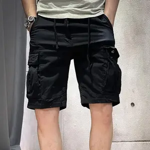 GENZ Celana Cargo Pendek Pria Wanita Short CRG Rider Hitam Bahan Twill Non Stretch 6 Saku Stylish untuk Santai & Surfing Dengan Pinggang Karet Fleksibel dan 2 Saku Samping Kuat