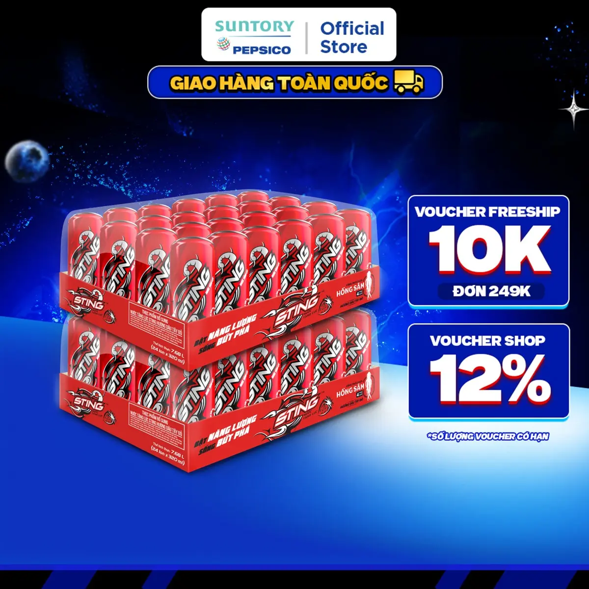 [SALE ĐẠI LỄ]Combo 2 Thùng 24 Lon Nước Tăng Lực Sting Dâu (320ml/lon)