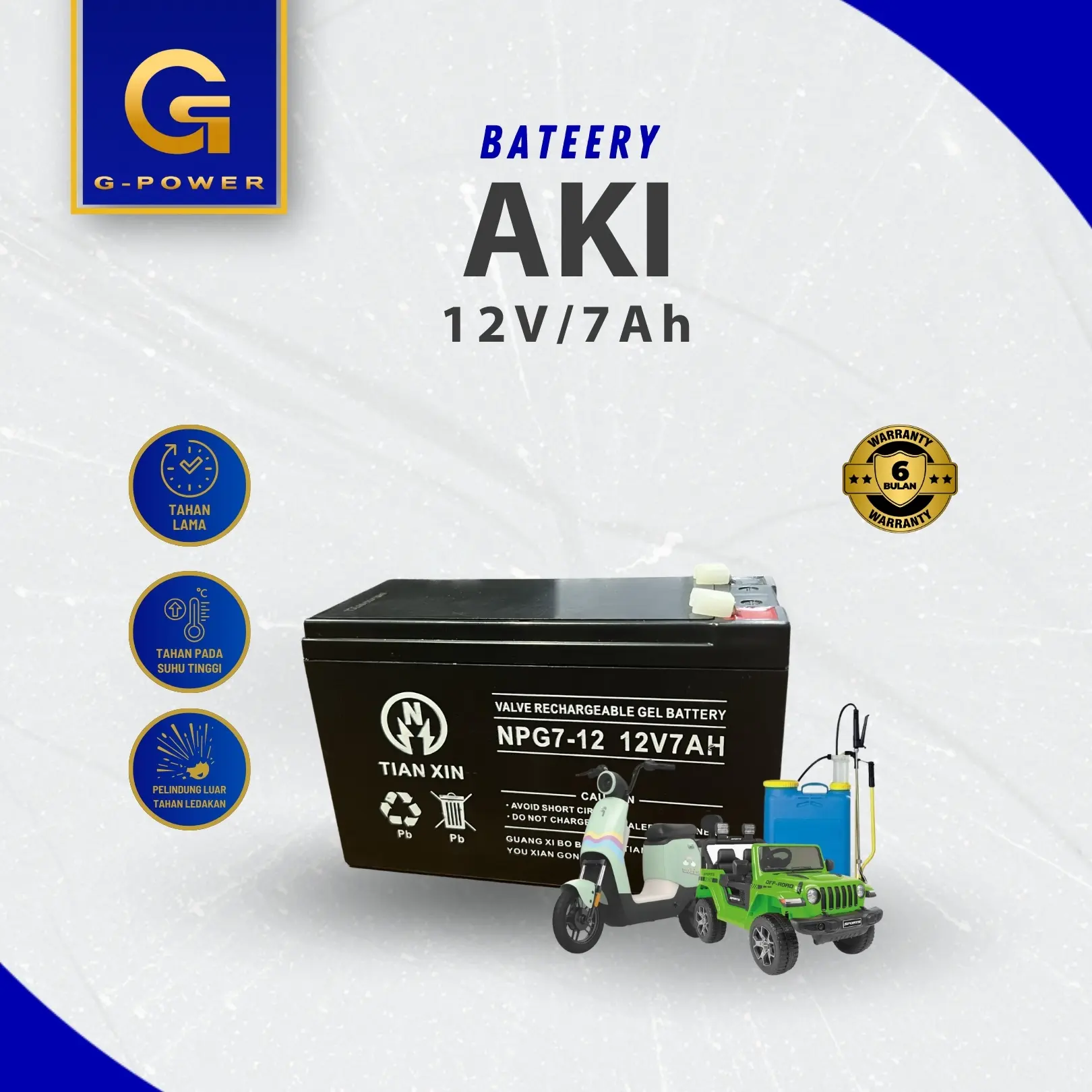 BATTERY UPS GPOWER 12V 7AH AKI MOBIL MAINAN ANAK ORGINAL Control Remote Toy