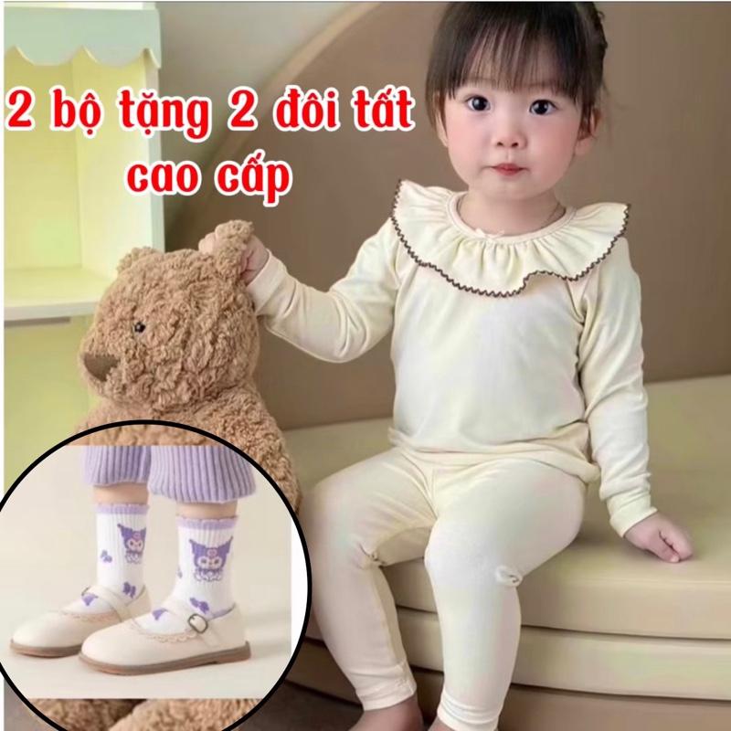   1 Bộ tặng 1 đôi tất  Bộ trơn cổ bèo nơ chất cotton siêu mềm đẹp cho bé gái size 5-15kg  Bé dưới 4 tuổi . 