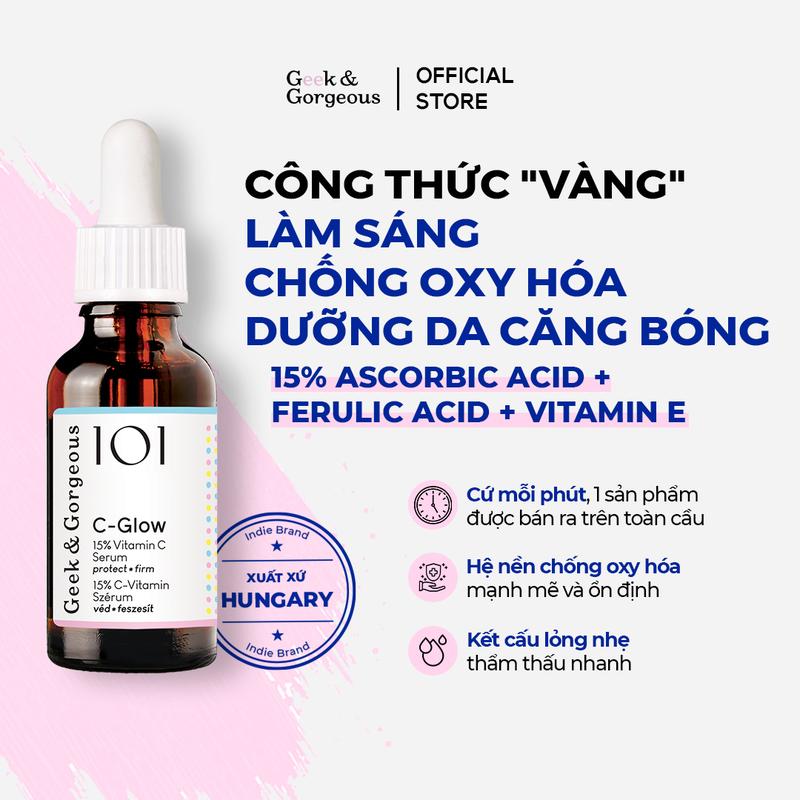 HÀNG ĐẶT TRƯỚC Tinh Chất Làm Sáng Chống Oxy Hóa Căng Bóng Da Geek&Gorgeous C-Glow 15% Vitamin C 30ml
