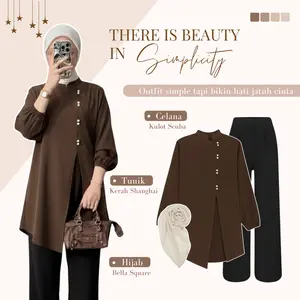 Outfit Lebaran Wanita One Set 3in1 ( Tunik Wulan - Celana - Hijab ) OOTD Hari Raya Terbaru - LN239