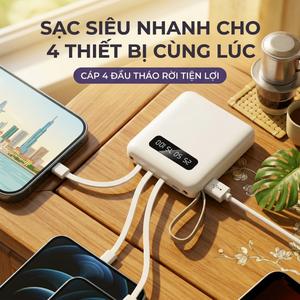 Pin dự phòng 20.000 mAh với 4 dây sạc tích hợp, [Chứng nhận 3C], pin ngoài dung lượng cao, nguồn điện khẩn cấp cần thiết cho du lịch