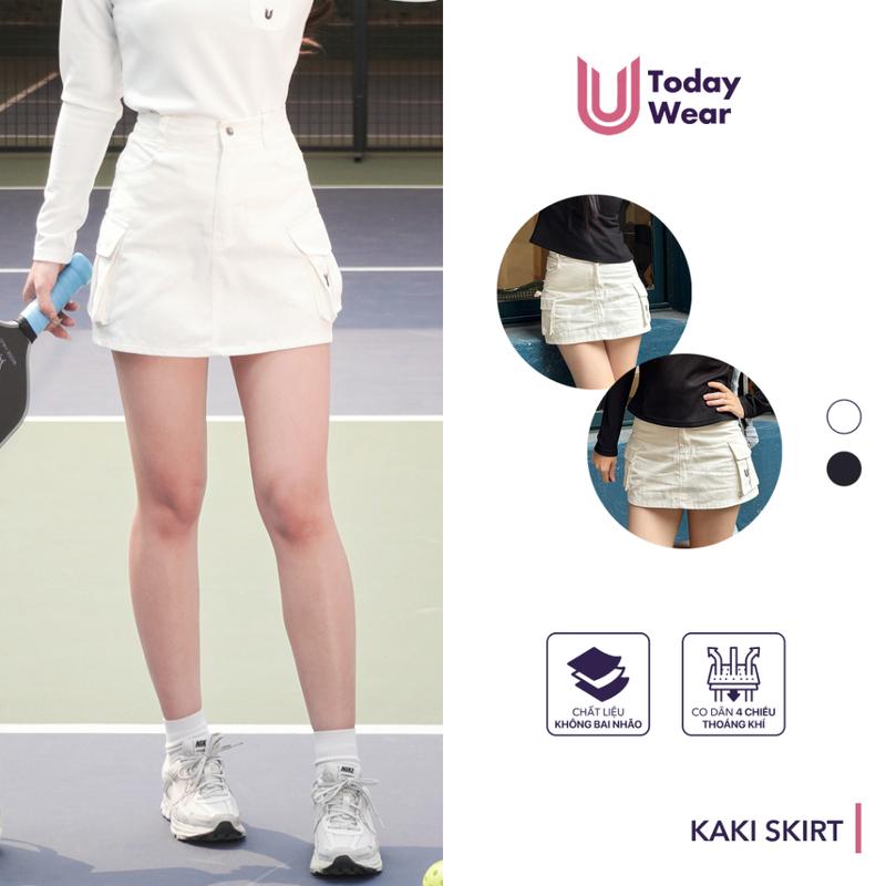 Kaki Skirt - Chân váy ngắn túi hộp thể thao 2 lớp dáng chữ A cạp cao màu đen trắng Today U Wear pickle ball cầu lông tennis thoải mái dễ chịu