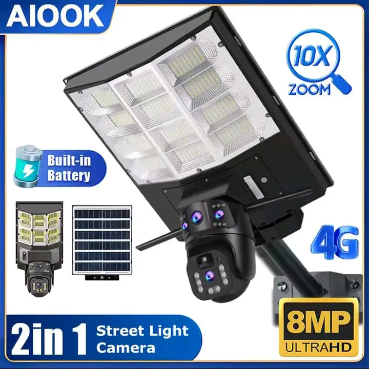CCTV PTZ SIM-CARD 4G APK V380 + LAMPU TENAGA SURYA PANEL 3 LENSA CAMERA TAHAN AIR PELACAK MANUSIA KARTU SIM CARD INDOSAT