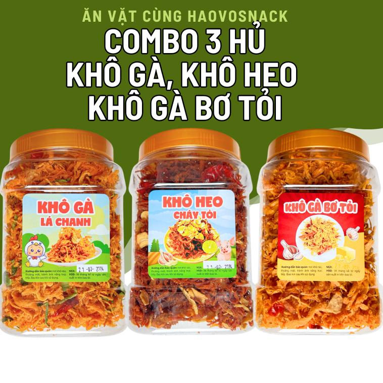 Chính hãng Combo 1,5kg 3 hủ Khô Gà Lá Chanh, Bơ Tỏi, Khô Heo Cháy Tỏi 500gr đồ…