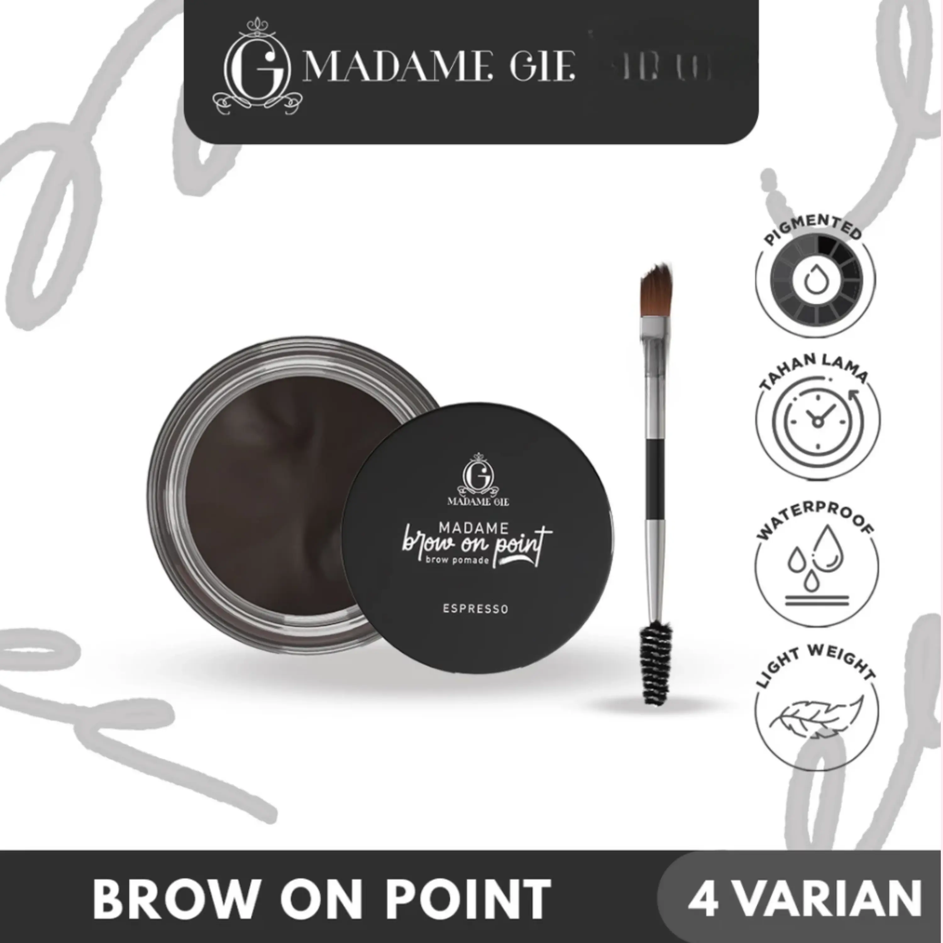 Madame Gie Madame Brow On Point - Pensil Alis Waterproof, Cream Pomade Make Up -alis