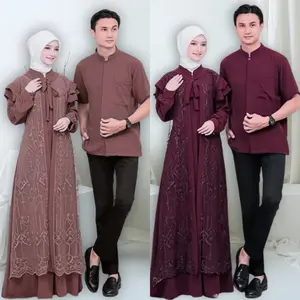 Set Couple Mayra Gamis Tille Brukat dan Koko | Setelan Couple Wanita Pria Kondangan Lebaran | Gamis Brukat Busui Friendly Mewah