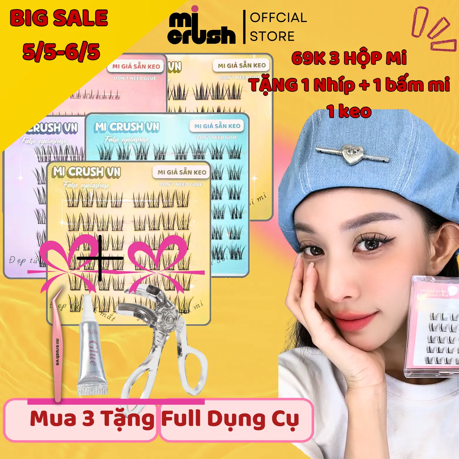 [ Live 5 Hộp 99k ]  Mi Sẵn Keo Tự Dính -Mi Crush  VN, Mi Cụm Loại Mềm Chất Lượng Cao Cấp, Phong Cách Đa Dạng, Dán Nhanh, Đi Học & Đi Chơi