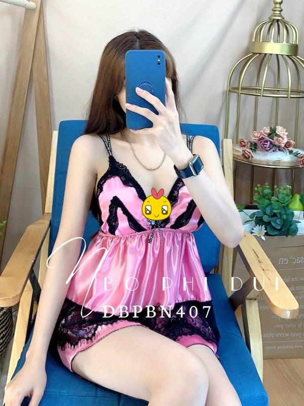 Bộ đồ ngủ ngắn hai dây có mút ngực chất liệu vải phi lụa freesize từ 45-58kg Lụa Trơn Mùa hè Nữ Women Voi Áo XE