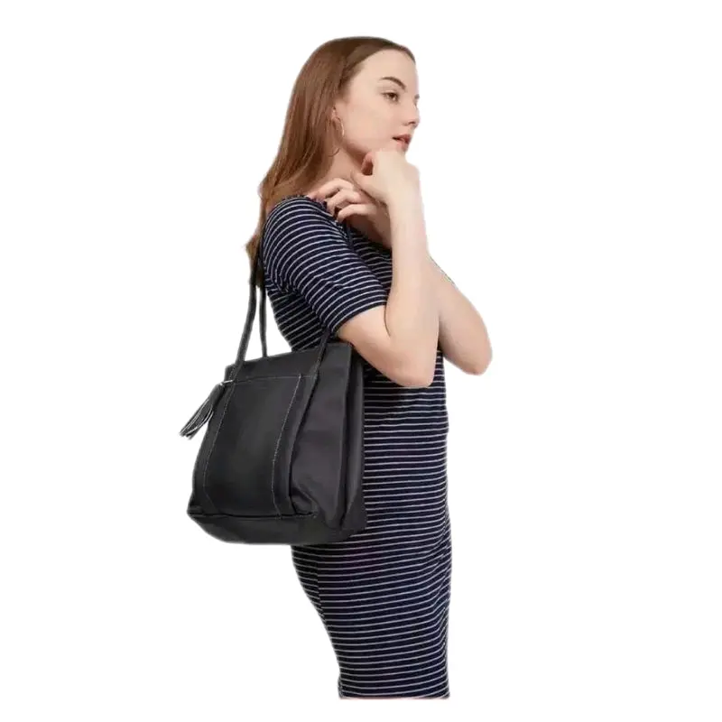 Tote Bag Wanita Simple Lily Bahan Kulit Sintetis Resleting - Cewek - Totebag Kantong 0