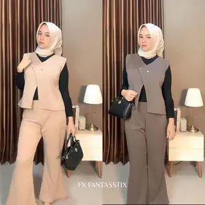 FX - Setelan Vest Kancing Bahan Scuba Premium Nyaman Setelan Wanita Lokal