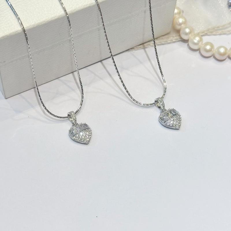 [ Hoàng Phát ] Trang Sức Dây Chuyền Bạc Ý 925 Mì Khứa K.C 4T5 (45cm) Phối Mặt Trái Tim Hột Vuông Xi Kim (P163)