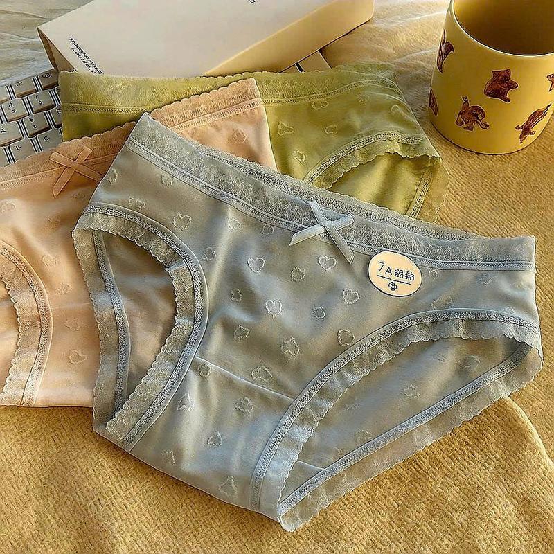 Set 10 quần lót nữ ren tim cạp đính nơ siêu xinh, dễ thương thông thoáng, co giãn 4 chiều, quần chíp nữ