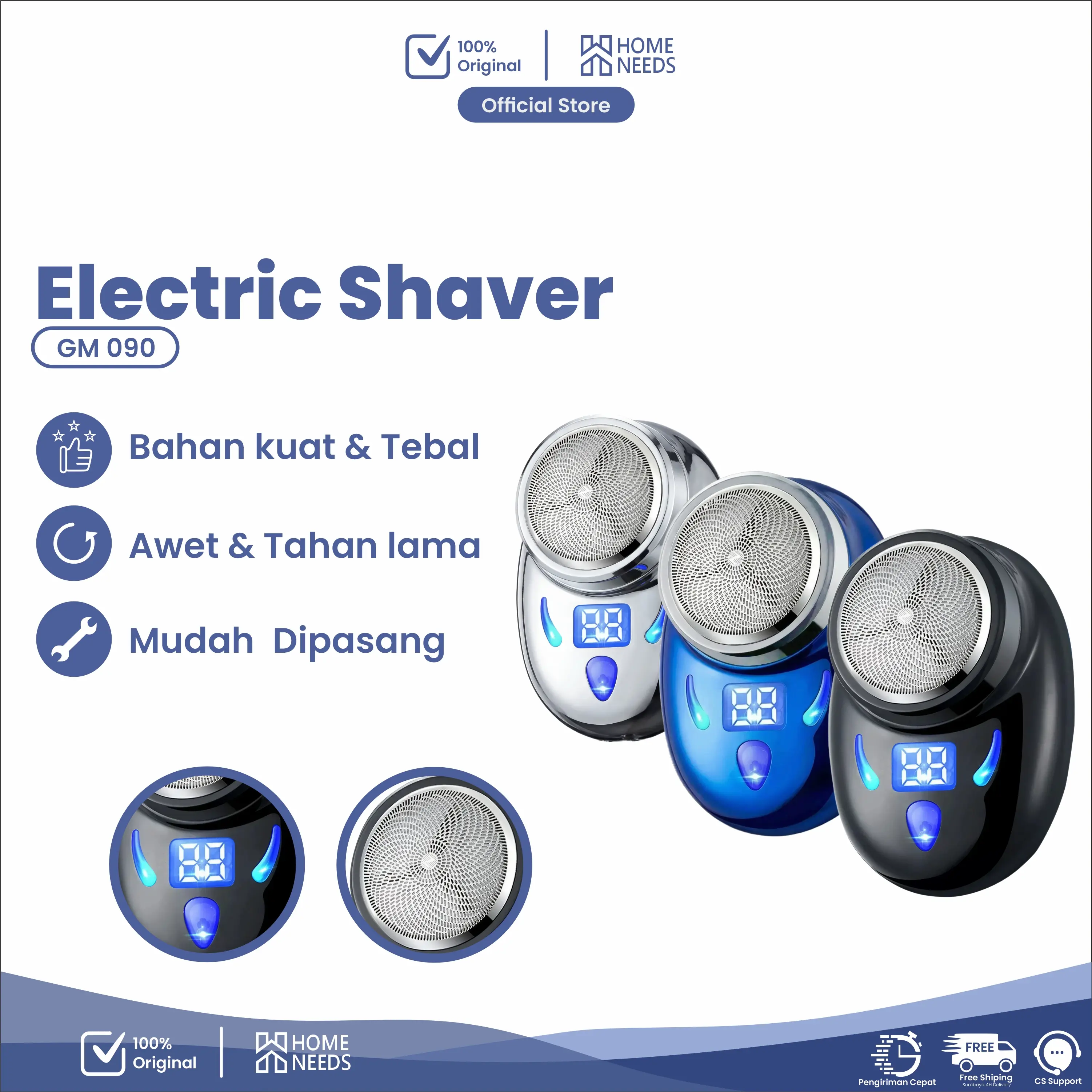 Hair Clipper Cukuran Jenggot Kumis Pria Portabel Elektrik  Premium Import GM-090 Hitam Biru Ketiak