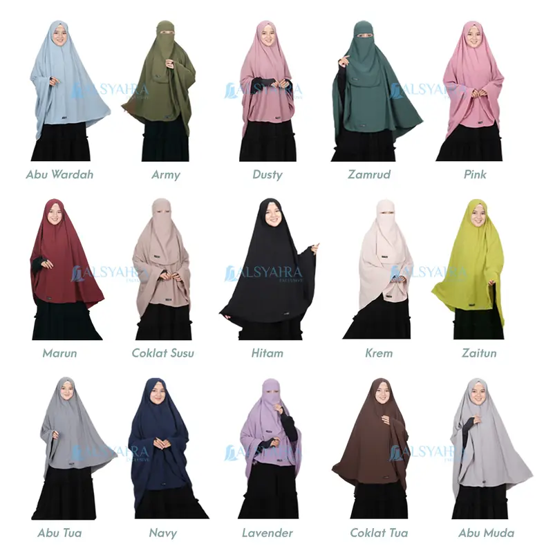 Alsyahra Exclusive Set Long Khimar Syari Haramain Non Pad Niqab Platinum Wolfis Jumbo Panjang Muslim Jilbab 6