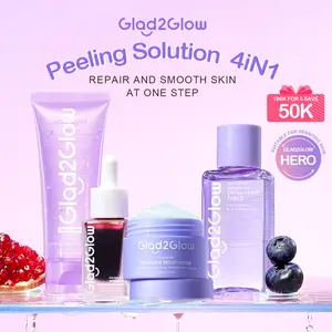 [Bpom] Glad2Glow Peeling Solution Bundle 4in1 - Paket Ceramide+AHA/BHA/PHA: Peeling Solution+Moisturizer Blueberry+Cleanser+Toner Blackberry - Barrier Repair, Eksfoliasi Komedo, Mencerahkan & Menghidrasi,suitable for sensitive skin