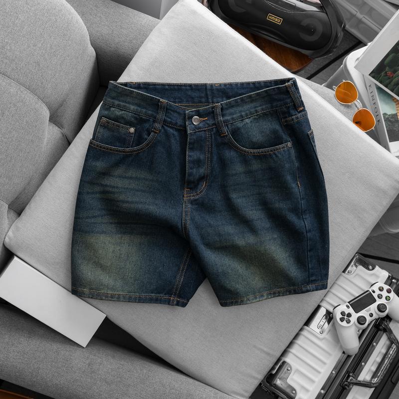 Quần Short trên gối XANH RÊU không co giãn ống rộng mã QS18 Menswear