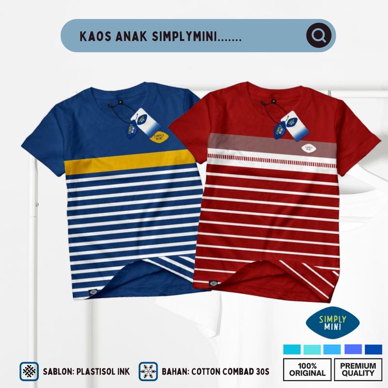 Simplymini 009 Atasan Kaos Anak Laki Laki Lengan Pendek Sablon Depan Stripes Series Warna Maroon 1