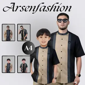 Baju Koko Couple Ayah dan Anak Laki-laki dengan Kerah Mandarin dan Lengan Pendek - Katun, Dewasa