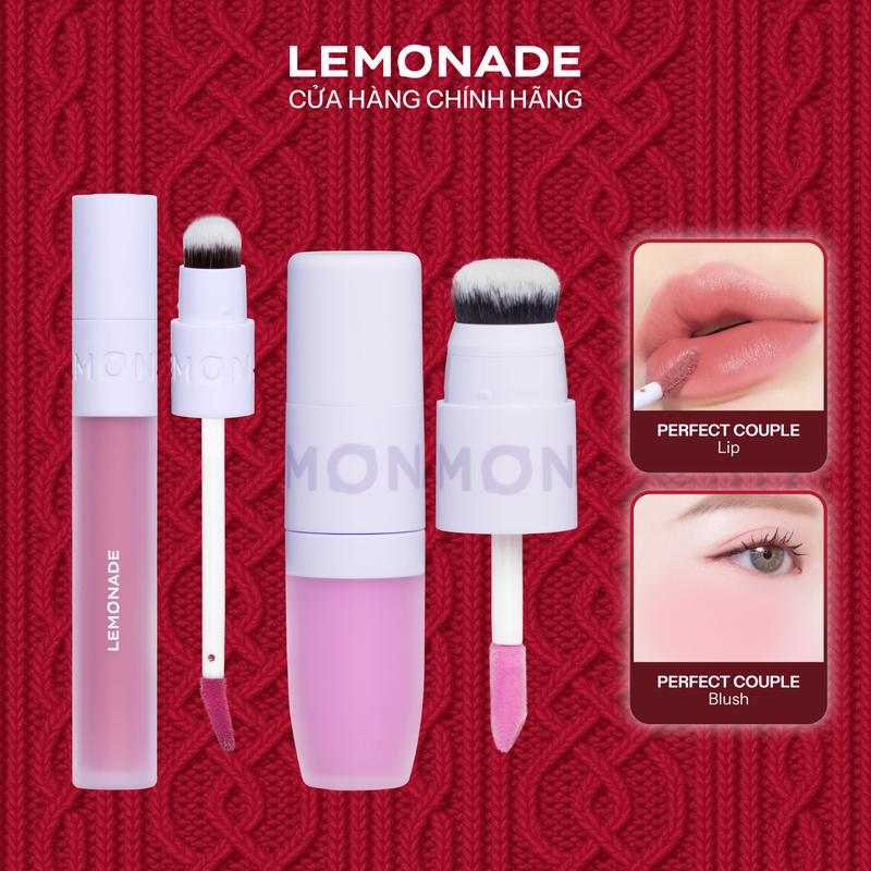 Phương Sena x Lemonade Combo Son kem mịn lì thuần chay Lemonade Perfect Couple 3.5g màu Witty và Má kem mịn lì thuần chay Lemonade Perfect Couple Blush 8.5g màu 09