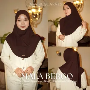 ABABIL SCARVES ~ MALA BERGO Hijab Instan Bergo Malay Rayon Luxury Bamboo Kerudung Instan Daily Non Pet Lembut Adem Muslim Wanita
