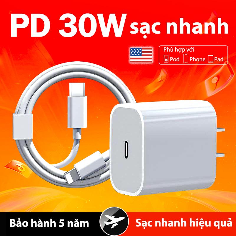 Bộ Sạc Nhanh iP 20W 30W Củ Sạc PD USB-C Dây Sạc Type C-Lightning Tương Thích iP 8-14 Pro Max Phụ kiện