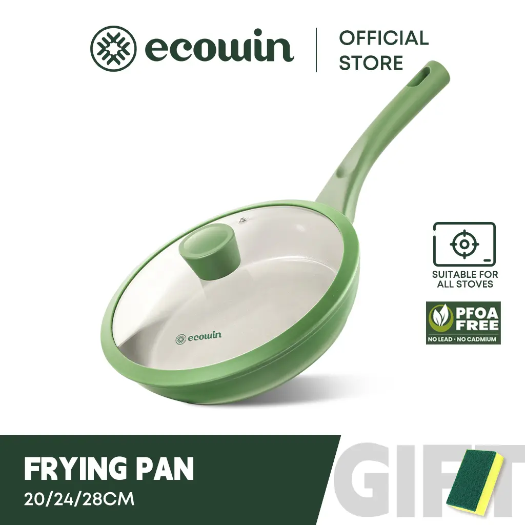 Ecowin 24/26cm Beige Non Stick Frying Pan Ceramic Maifan Coating Fry Pan Cookware Suitable Induction