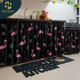 HERFIE - Gorden Kolong Dapur Minimalis 100x70 cm Bahan Poliester Premium Motif Flamingo Hitam Free Tali Adem Tirai Dapur Modern & Estetik #gordenKolongDapur #tiraiDapurMinimalis Curtain