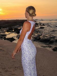 WOWDARK Women Sleeveless Deep V Neck Floral Long Maxi Casual Dress