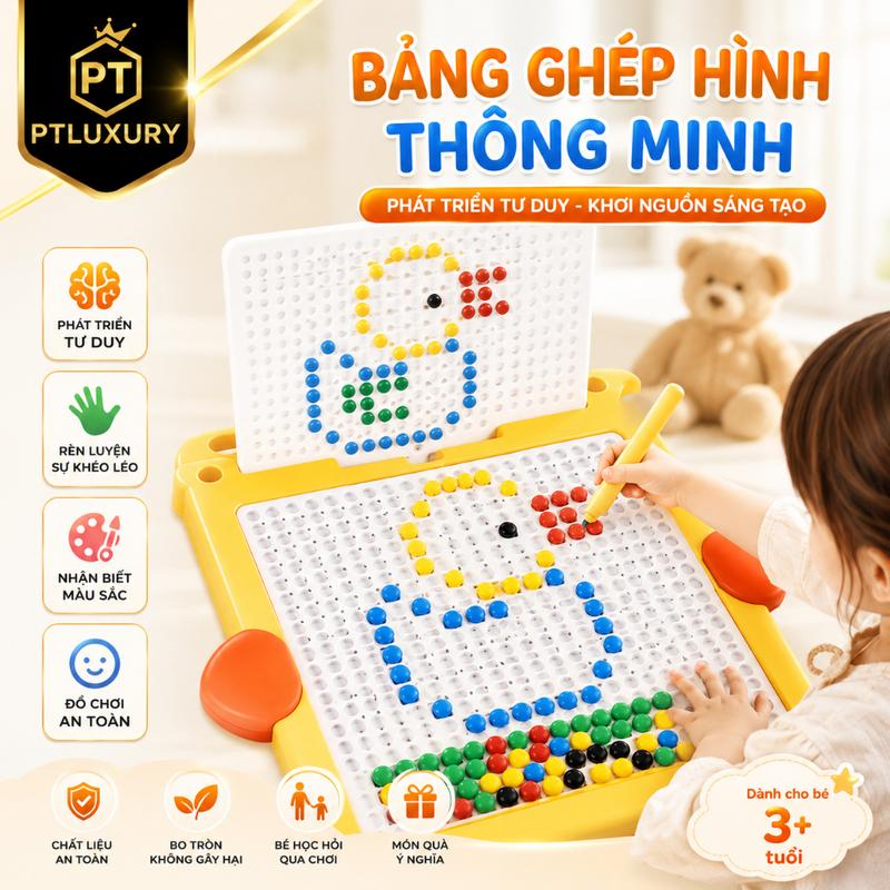 TOP Bảng xếp hình nam châm từ tính PTLUXURY kèm bút và hạt đậu cho bé rèn tư…