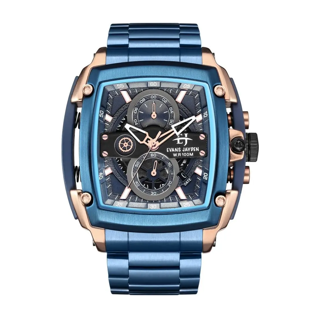 DISKON  jam tangan Evans Jayden Jam Tangan Pria 9553 Rantai Stainless Kaca Sapphire Steel Chronograph Water Resistant 10 ATM Pengait Watches