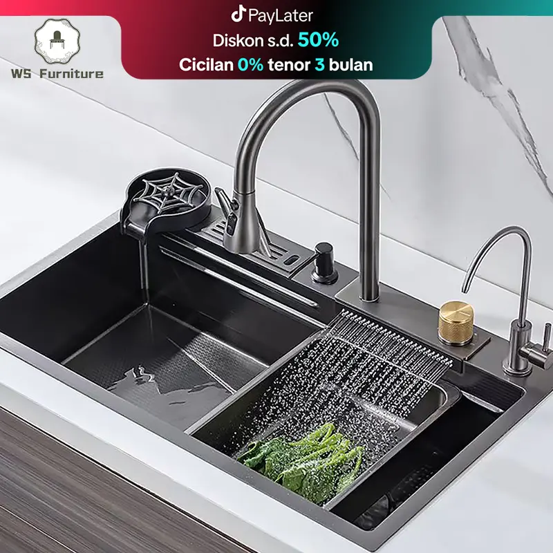 Stainless Steel Kitchen sink Modern Kitchen Sink Paket Kitchen Sink BLACK/Perak Bak Cuci Piring Stainless Hitam Dengan