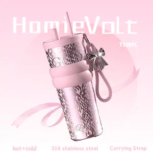 [Ramadan Essentials] HomieVolt Tumbler Dewi Persik Stainless Steel 316L 24oz/710ml dengan Tutup & Pelapis Keramik Mug Vakum untuk Minuman Panas dan Dingin Kapasitas 24oz/710ml Cocok untuk Bepergian