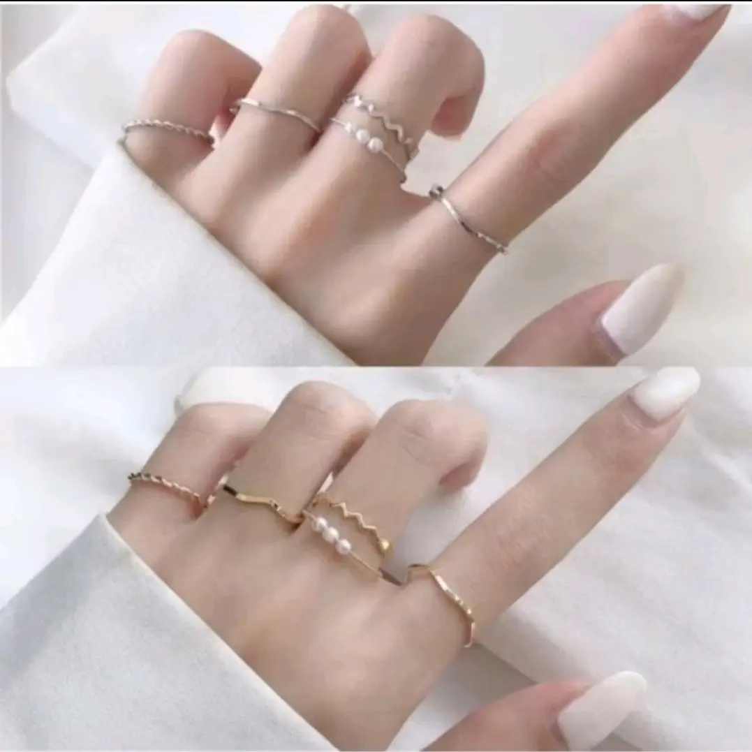 Cincin imitasi 5 Set Fashion Korea Style - Aksesoris Imitasi cindin silver gold Rings