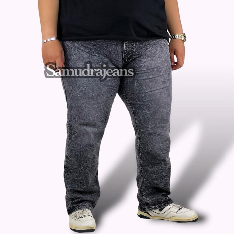 Celana Jeans Pria Snow Black Jumbo Model Slimfit Bahan Tebal Melar elastis Stretch Ukuran Big Size 36 sampai 46 Nyaman Panjang Casual Hitam 3