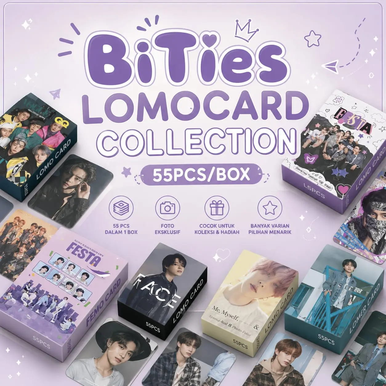 [55pcs] PACK PHOTOCARD BITIES BANYAK JUDUL LOMO CARD PHOTO CARD KPOP LOMOCARD KPOPERS PHOTOCARD FREEBIES FOTO IDOL BIAS CUSTOM REQUEST