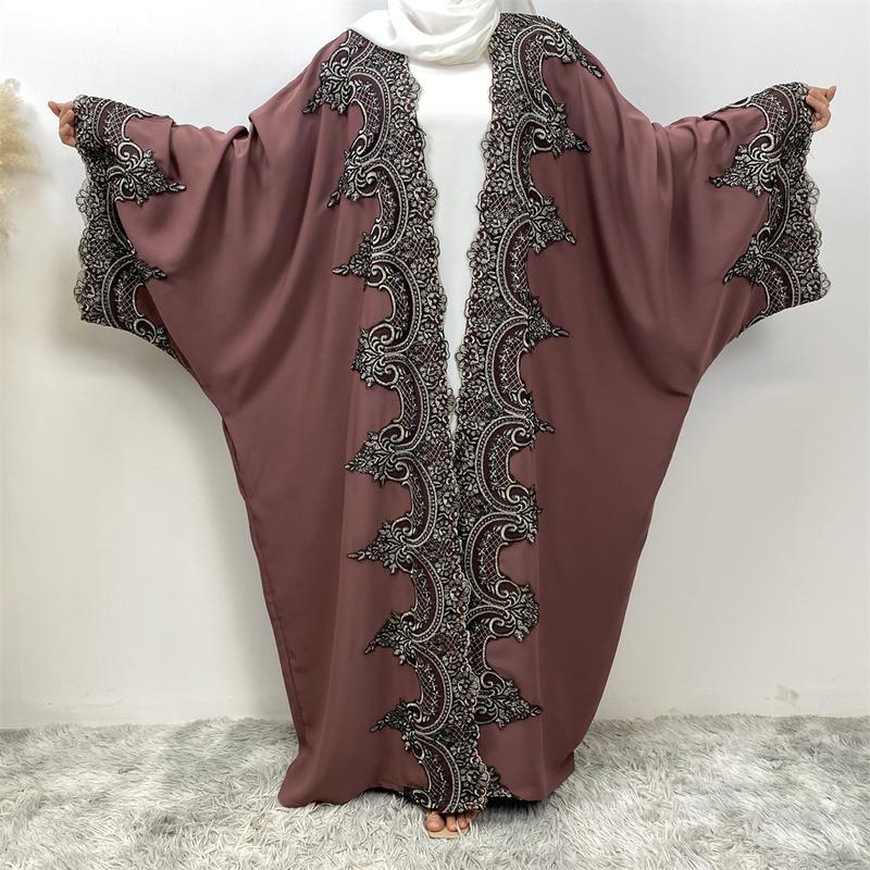 Product Introduction of 1417#  Modern Dubai Embroidery Big Cuff Nida Batwing Sleeve Modest Fashion Butterfly Abaya 18