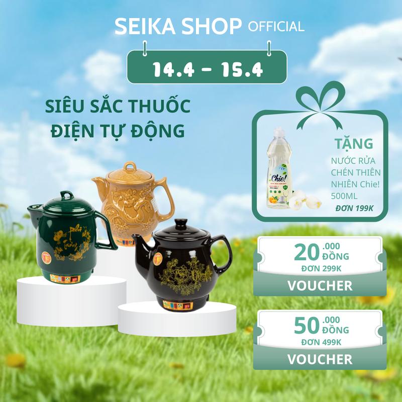 Ấm Sắc Thuốc SEIKA, Siêu Sắc Thuốc Bằng Điện, Gốm Bát Tràng Cao Cấp, Đủ Size - 2.8L, 3.2L, 3.3L, 4.5L