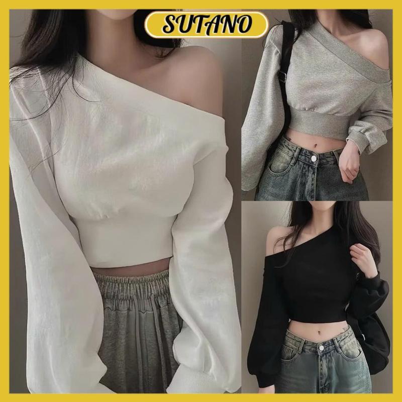  Áo nỉ sweater dài tay trễ vai áo kiểu lệch vai sexy thu đông chất da cá mềm mịn A23 SUTANO 
