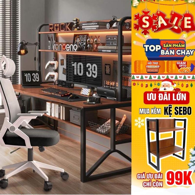  Bàn làm việc Học tập Fusmart Liền Giá sách Space-Y Khung sắt cách điệu Mặt bàn bo 4 góc tinh tế Kệ gầm bàn Tiện lợi 