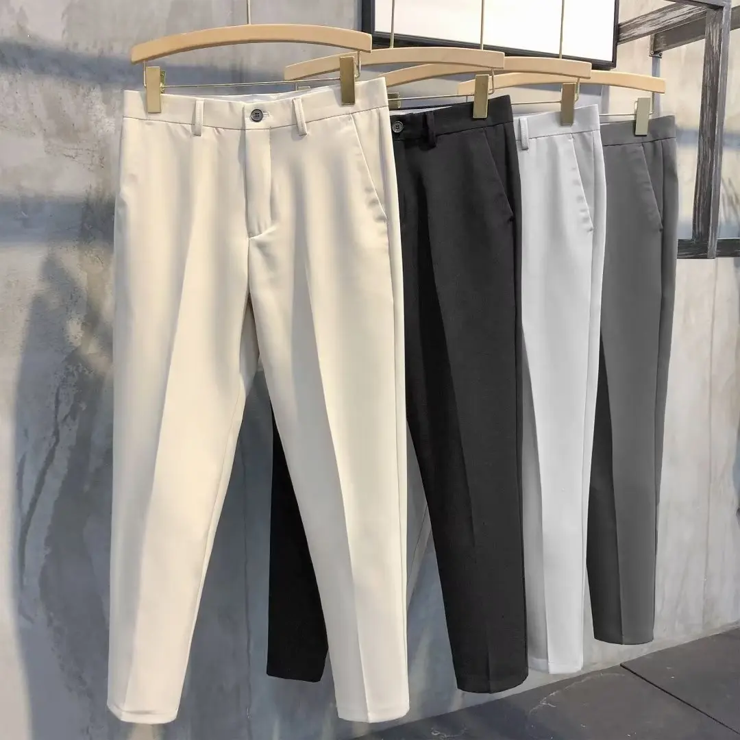 Seluar Sut Potongan Lurus, Gaya Kasual Korea, Slim Fit, Khaki, Pakaian Pejabat Formal, Seluar Lelaki, Seluar Slack Lelaki